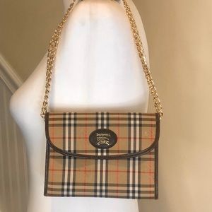Vintage BURBERRYS Nova Check Plaid Clutch COMES WITH: Gold Link Shoulder Chain